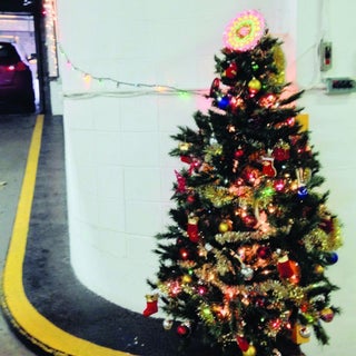 Parking Garage Christmas Decorations. Andy Spade.