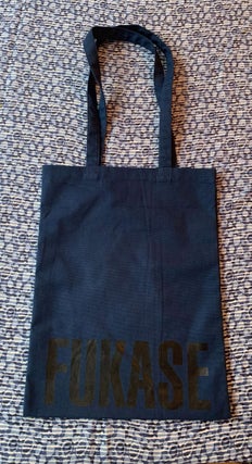 Tote Bags (black foil on dark blue canvas). Masahisa Fukase.